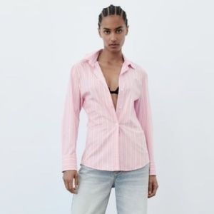 Zara medium pink and white striped button up